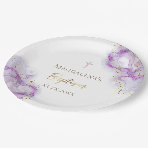 purple ink Baptism Paper Plate