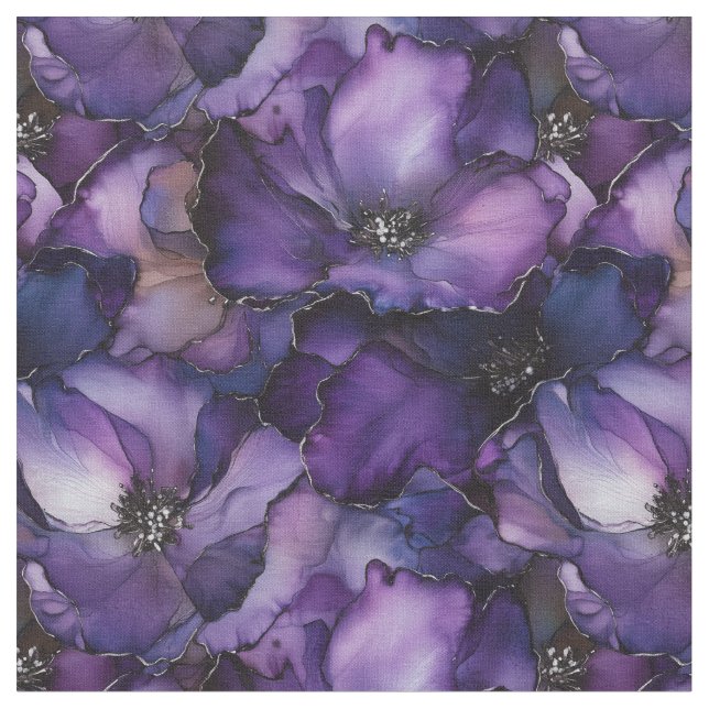 Purple Ink Flowers Fabric (Close Up)