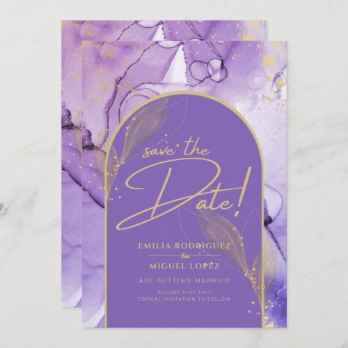 Purple Ink Lavender and Gold Purple Save The Date Invitation