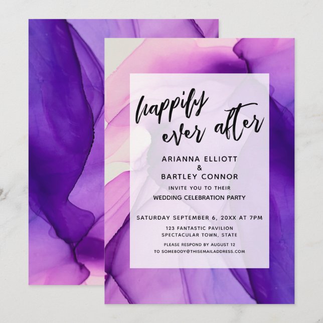 Purple Inks Happily Ever After Wedding Reception Invitation (Front/Back)