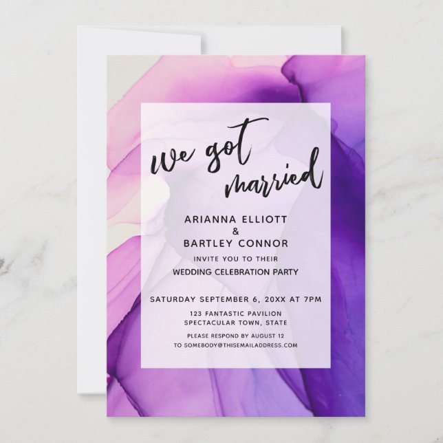 Purple Inks We Got Married Reception-Only Invitation (Front)