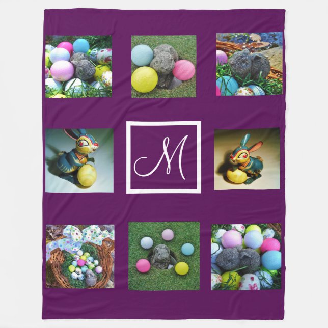 purple Instagram pictures custom collage monogram Fleece Blanket (Front)