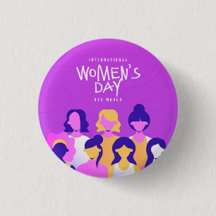 Purple international women's day button pin
