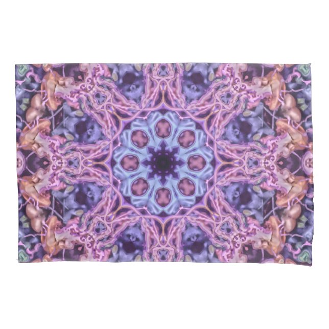 Purple Intricate Alien Kaleidoscopic Mandala Pillow Case (Front-Left)