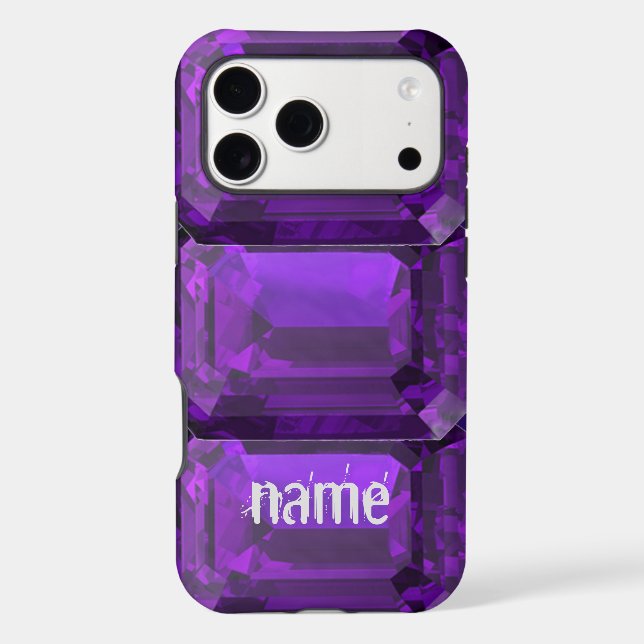 Purple iPhone case Amethyst Gemstone with Initial (Back)