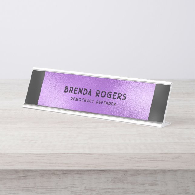 Purple iridescent background black accent desk name plate (Front)