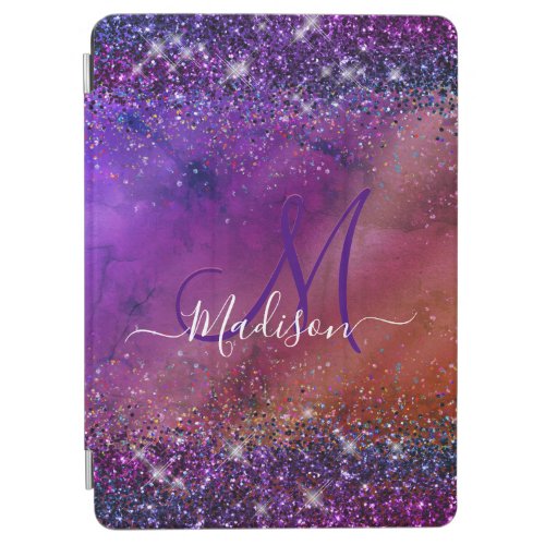 Purple iridescent brushed metal glitter monogram n iPad air cover