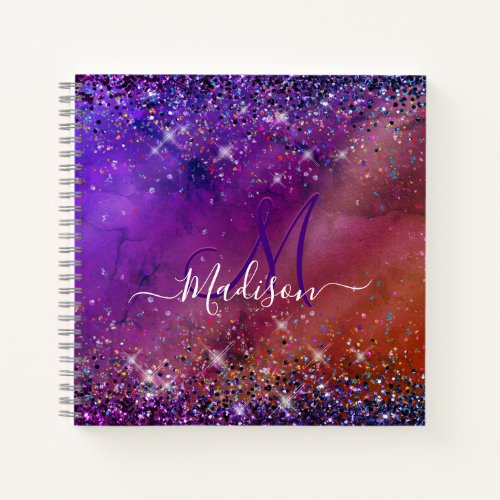 Purple iridescent brushed metal glitter monogram n notebook