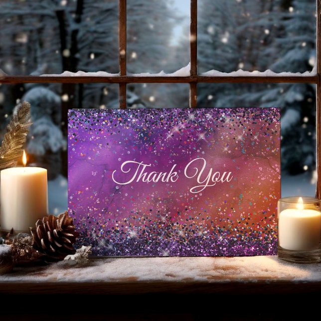 Purple iridescent brushed metal glitter thank you card (Creator Uploaded)