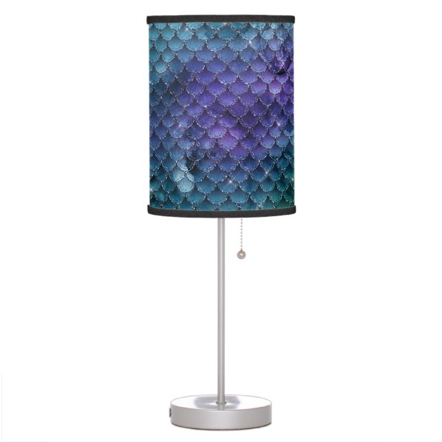 Purple Iridescent Glitter Foil Mermaid Scales Table Lamp (Left)