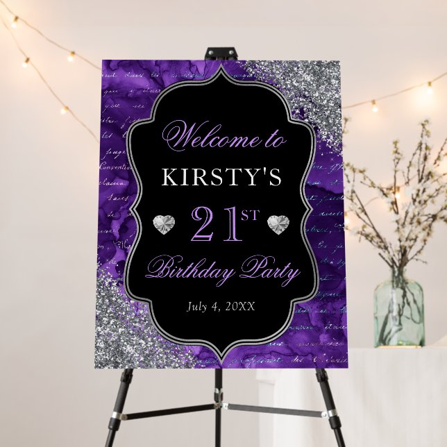 Purple Iridescent Glitter Mermaid Letters Birthday Foam Board (In Situ (Stand))