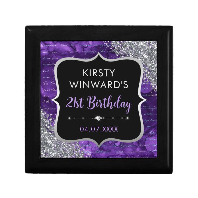 Purple Iridescent Glitter Mermaid Letters Birthday Gift Box (Front)