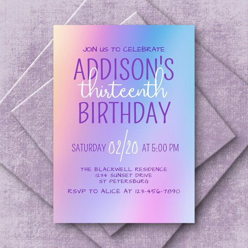 Purple Iridescent Holographic Birthday Invitation