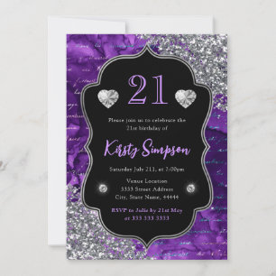 Purple Iridescent Mermaid Letters 21st Birthday Invitation