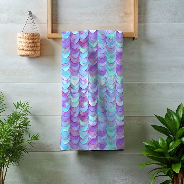 Purple Iridescent  Mermaid Scales Glitter  Bath Towel Set (Creator Uploaded)