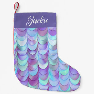 Purple Iridescent Mermaid Scales Monogram Small Christmas Stocking