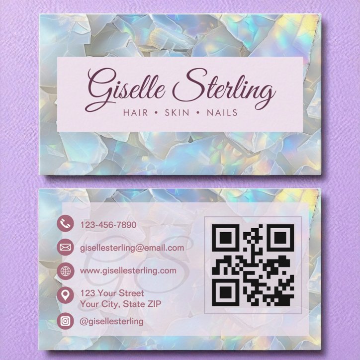 Purple Iridescent Opal Stone QR Code Lavender Business Card