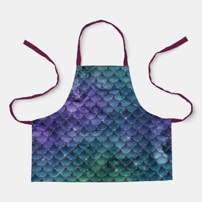Purple Iridescent  Pink Mermaid Scales Glitter Apron (Front)