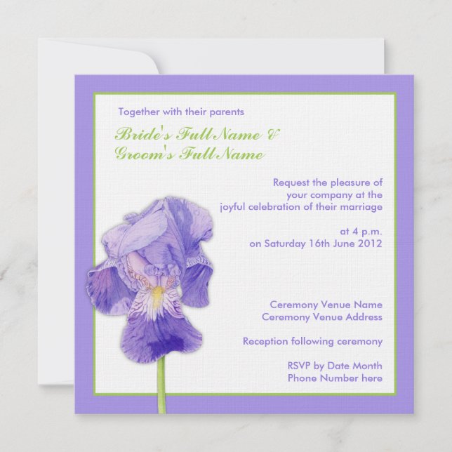 Purple Iris 2  Wedding Invitation (Front)
