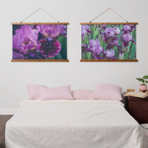 Purple iris after rain hanging tapestry