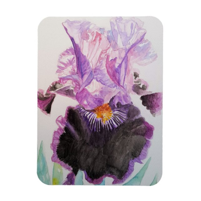 Purple Iris art Floral Flowers Watercolor Magnet (Vertical)