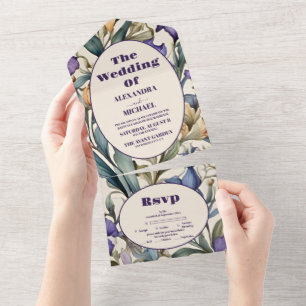 Purple Iris Art Nouveau Wedding All In One Invitation