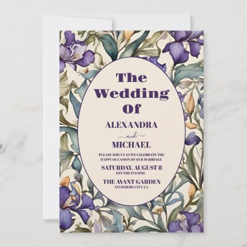 Purple Iris Art Nouveau Wedding Invitation