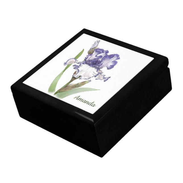 Purple Iris Art Personalized Jewelry Keepsake Box (Side)