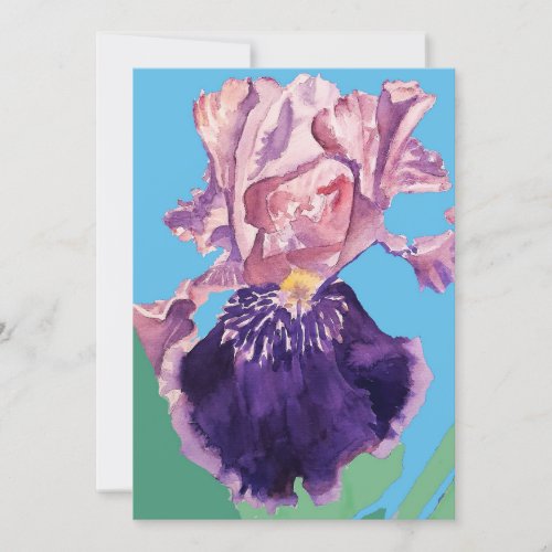 Purple Iris Art Watercolour Birthday Invitation