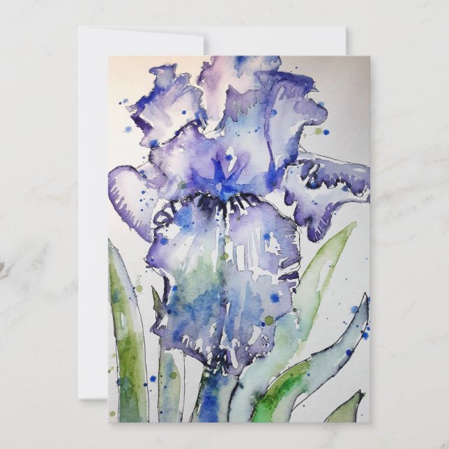 Purple Iris Art Watercolour Birthday Invitation (Front)