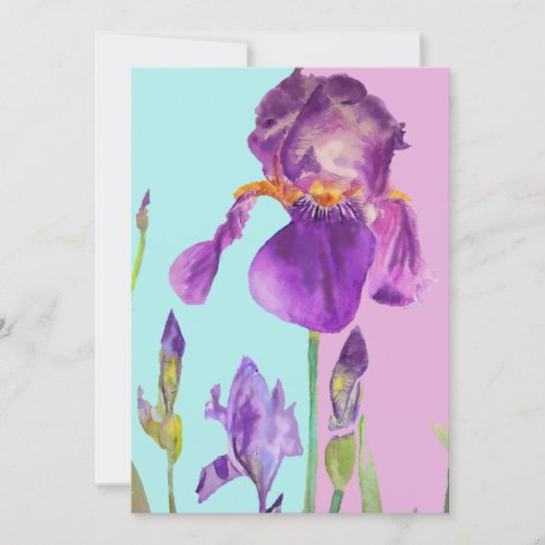Purple Iris Art Watercolour Birthday Invitation