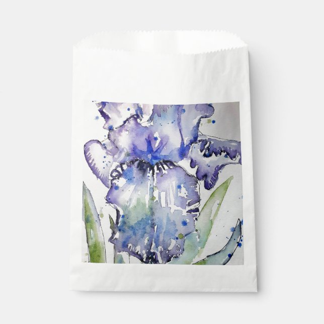 Purple Iris Art Watercolour Birthday Invitation Favor Bag (Front)