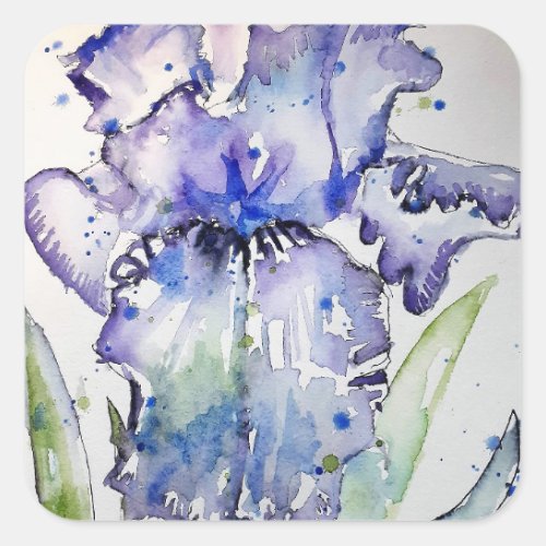 Purple Iris Art Watercolour Birthday Invitation Square Sticker