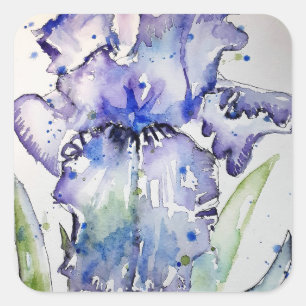Purple Iris Art Watercolour Birthday Invitation Square Sticker