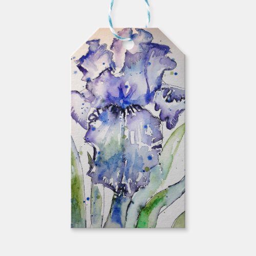 Purple Iris Art Watercolour Birthday Navy Blue Gift Tags