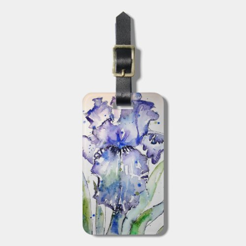 Purple Iris Art Watercolour Birthday Navy Blue Luggage Tag