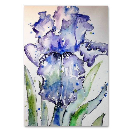 Purple Iris Art Watercolour Birthday  Table Number