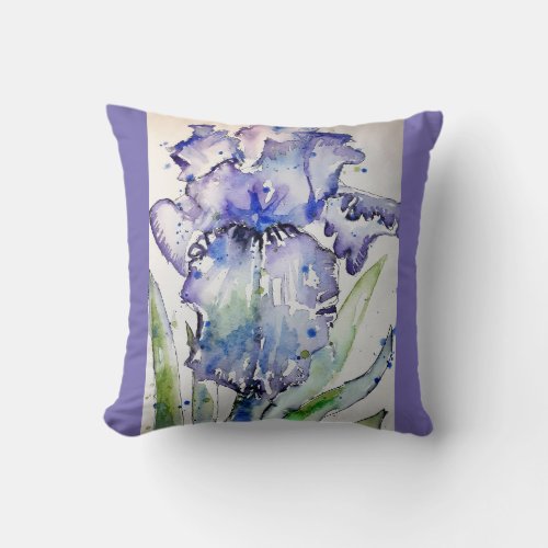 Purple Iris art Watercolour Flower floral Cushion