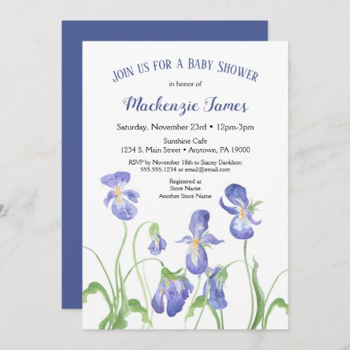 Purple Iris Baby Shower Invitation Spring Floral