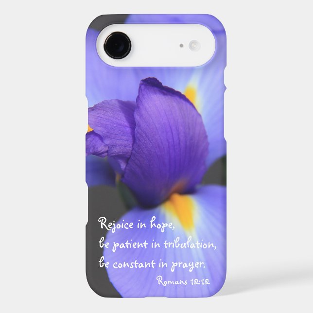 Purple Iris, Bible Verse about Hope, Romans 12: Case-Mate iPhone Case (Back)