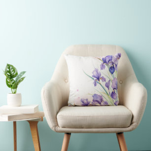 Purple Iris Border On White Throw Pillow