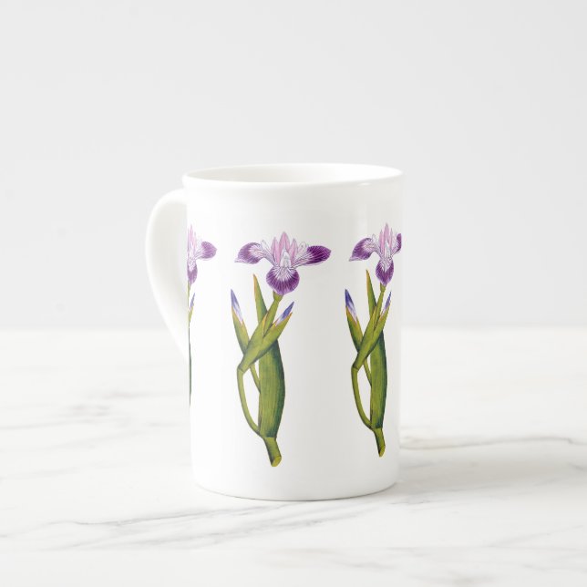 Purple Iris Botanical Bone China Mug (Front Left)