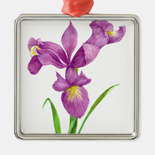 Purple Iris Botanical Floral Art Metal Ornament