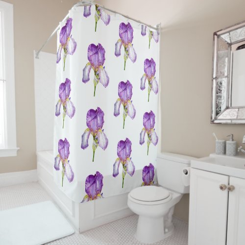 Purple Iris Botanical Floral Art Shower Curtain