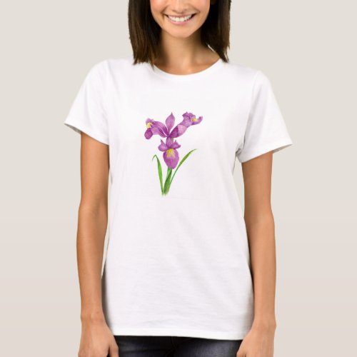 Purple Iris Botanical Floral Art T_Shirt