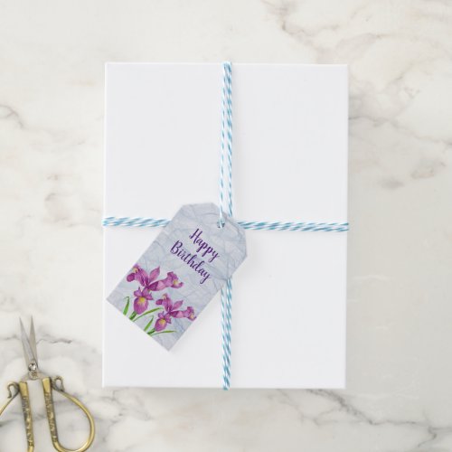 Purple Iris Botanical Floral Organza Birthday Gift Tags