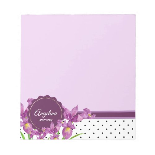 Purple Iris Botanical Floral Polka Dots Notepad