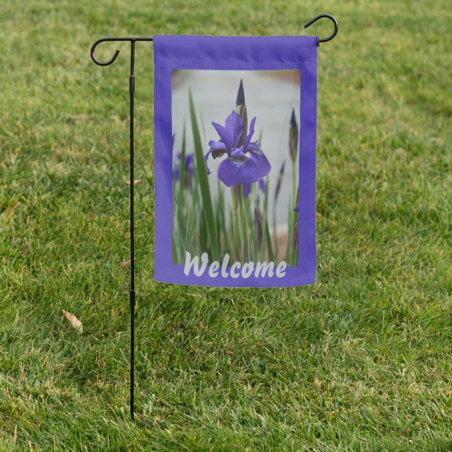 Purple Iris Botanical Photographic Floral Garden Flag (In SItu)