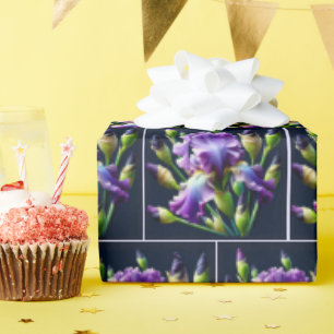 Purple Iris Bouquets On Black Wrapping Paper