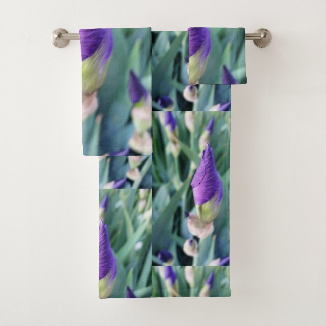 purple iris bud bath towel set (Insitu)